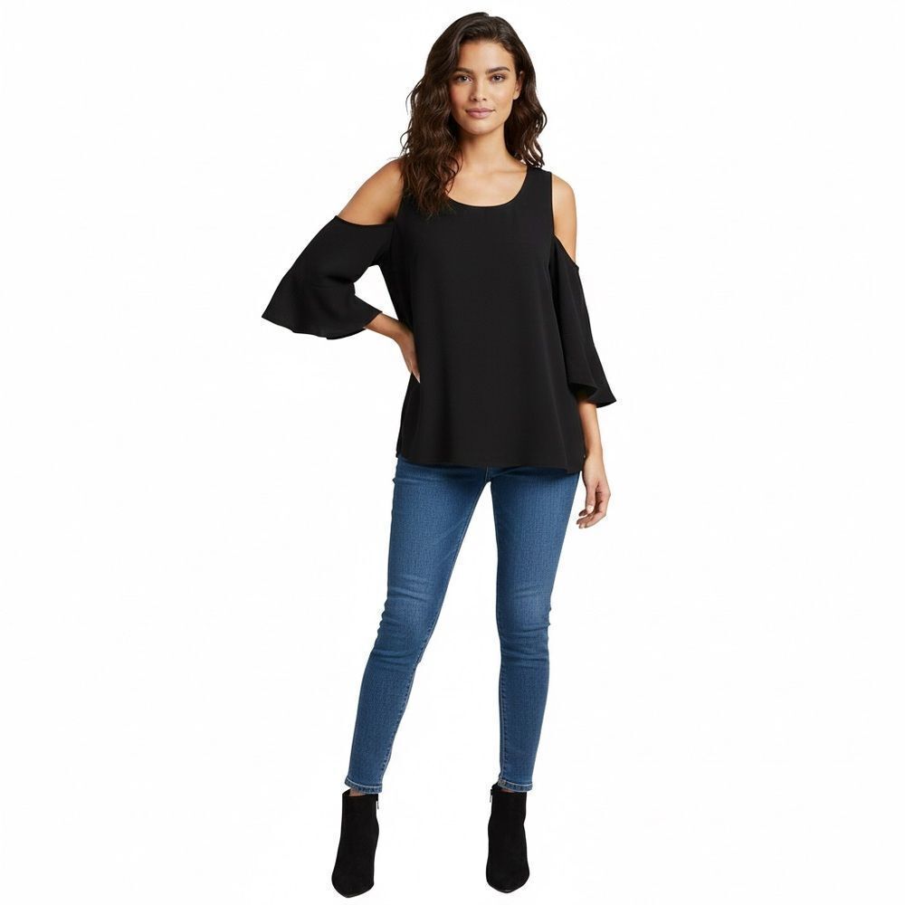Ann Taylor Black Off Shoulder Ruffled Sleeves Blouse